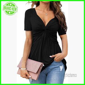 Oversized V-Neck Tunic Top with Front Knot, Recycled Polycotton, Casual Pullover